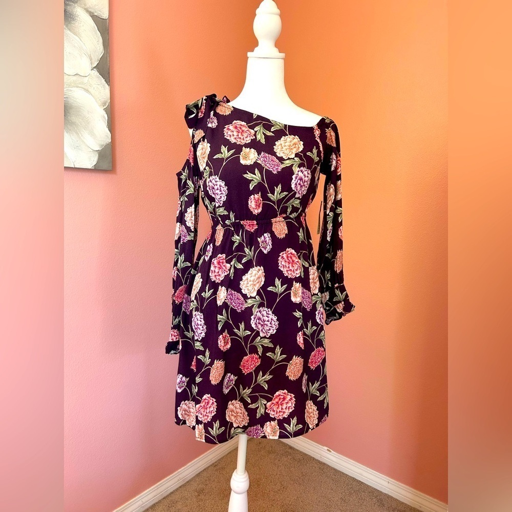 Anthropologie Coldshoulder botanical romantic feminine bohochic mini dress NWT S